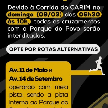 Parque do Povo com vias interditadas neste domingo 9 de março